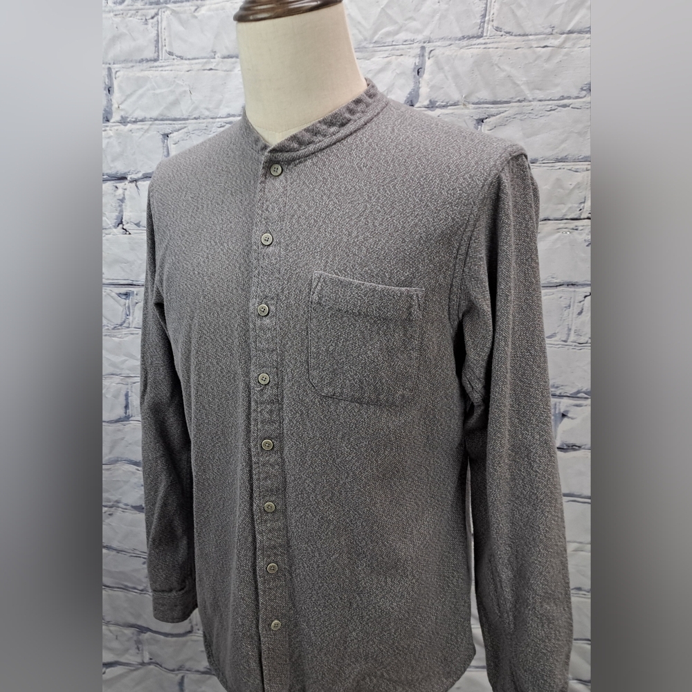 Wings + Horns Men's Button Down Shirt Mandarin Collar Gray Medium - Picture 2 of 16